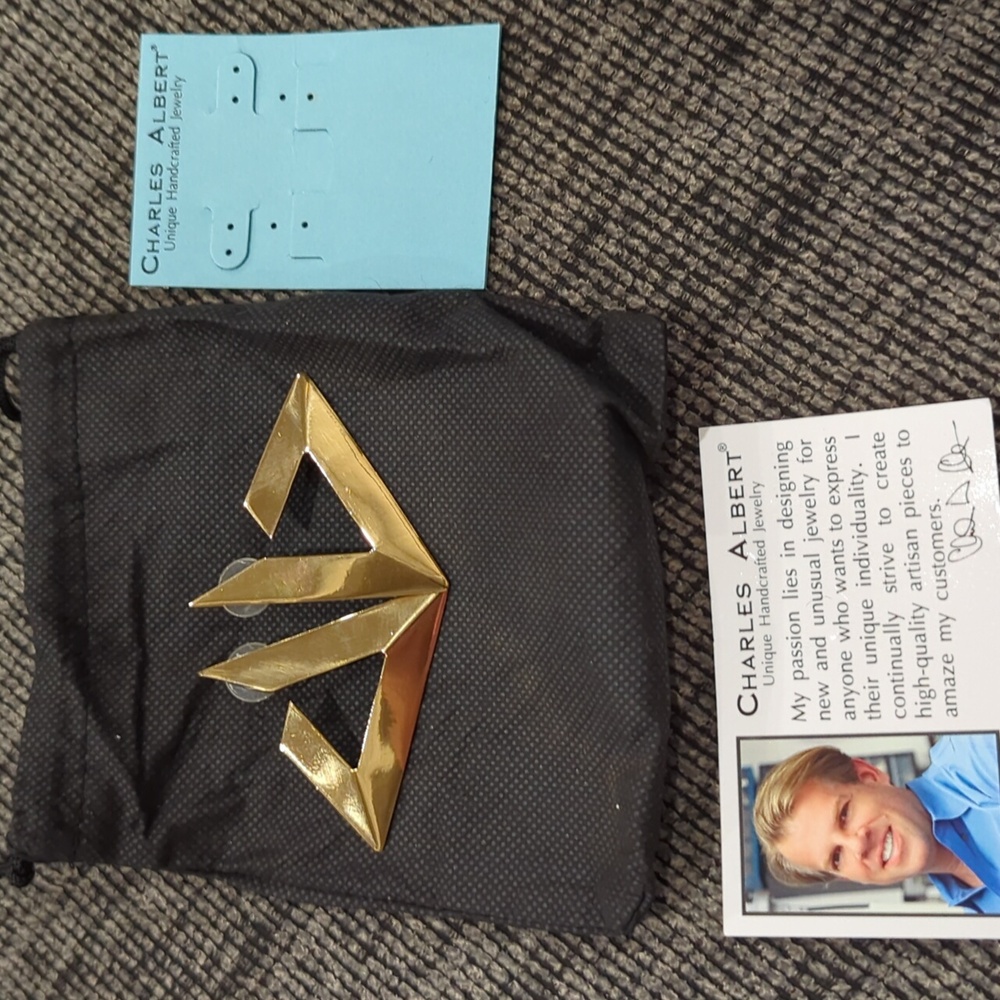 NWT Charles Albert Gold Plated Alchemia pyramid Post Earrings